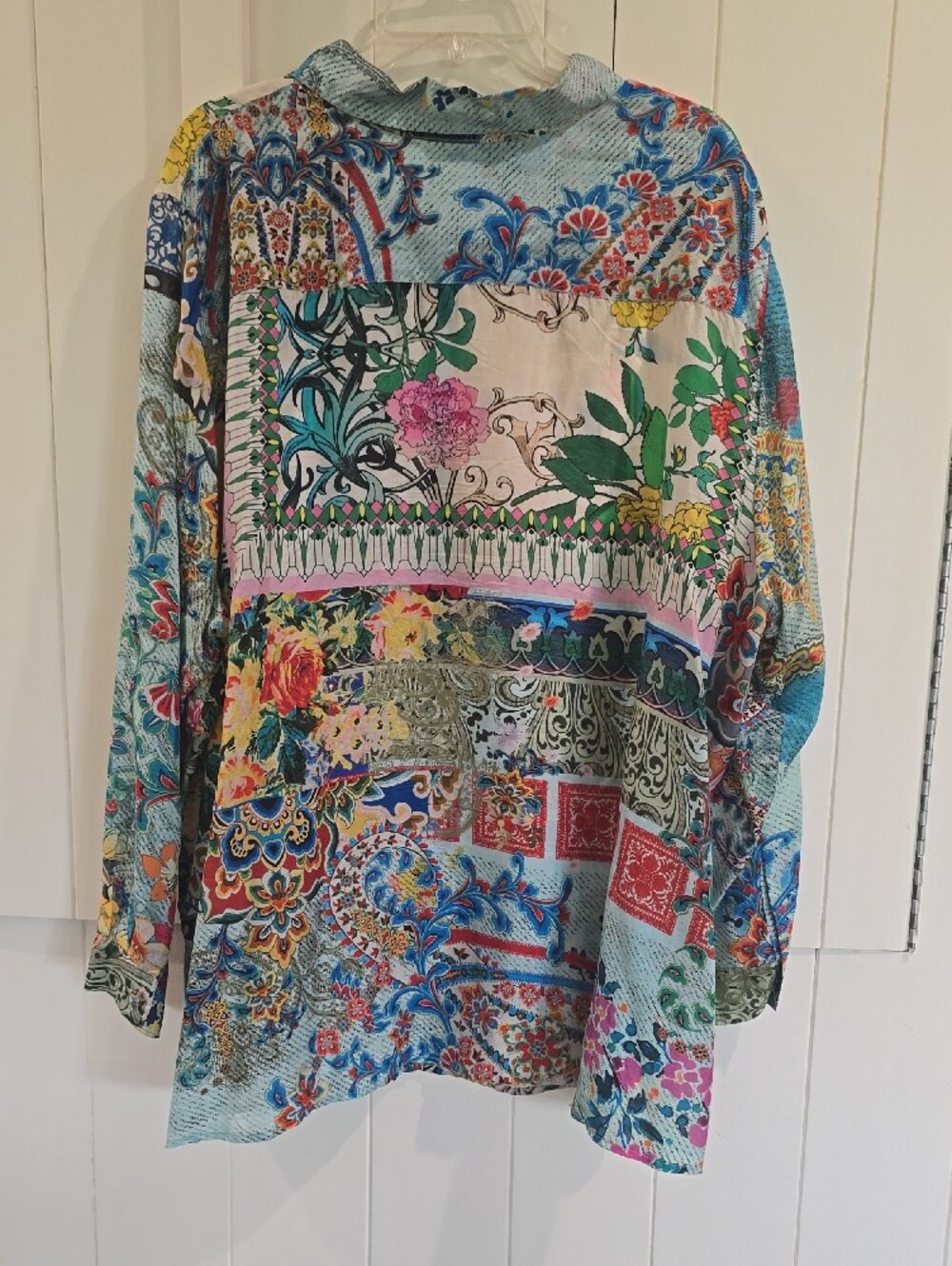 Johnny Was Multicolor Patchwork Floral Tunic - Teal, Yellow, Pink, Blue - Picture 4 of 4